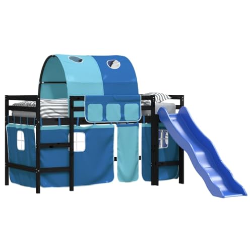 HEFZGDB Kinderhochbett mit Tunnel Blau 90x190 cm Massivholz Kiefer Ehebett Gästebett Familienbett Single Bed für Wohnbereich Herberge Schlafzimmer Gästezimmer von HEFZGDB