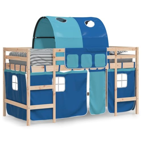 HEFZGDB Kinderhochbett mit Tunnel Blau 90x190 cm Massivholz Kiefer Jugendbett Bettgestell Bed Frame Einzelbett für Schlafzimmer Wohnbereich Herberge Gästezimmer HEFZGDB Kinderhochbett mit Tunnel Blau 90x190 cm Massivholz Kiefer Jugendbett Bettgestell Bed Frame Einzelbett für Schlafzimmer Wohnbereich Herberge Gästezimmer von HEFZGDB
