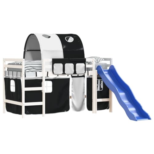 HEFZGDB Kinderhochbett mit Tunnel Weiß & Schwarz 80x200 cm Kiefernholz Ehebett Gästebett Familienbett Single Bed für Wohnbereich Herberge Schlafzimmer Gästezimmer von HEFZGDB