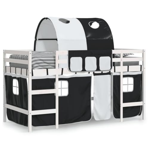 HEFZGDB Kinderhochbett mit Tunnel Weiß & Schwarz 90x200 cm Kiefernholz Jugendbett Bettgestell Bed Frame Einzelbett für Schlafzimmer Wohnbereich Herberge Gästezimmer von HEFZGDB