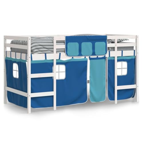 HEFZGDB Kinderhochbett mit Vorhängen Blau 80x200 cm Massivholz Kiefer Bette Gästebett Bed Frame Doppelbett für Gästezimmer Schlafzimmer Wohnbereich Herberge von HEFZGDB