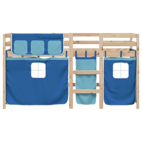 HEFZGDB Kinderhochbett mit Vorhängen Blau 80x200 cm Massivholz Kiefer Single Bed Bettgestell Familienbett Einzelbett für Schlafzimmer Wohnbereich Herberge Gästezimmer HEFZGDB Kinderhochbett mit Vorhängen Blau 80x200 cm Massivholz Kiefer Single Bed Bettgestell Familienbett Einzelbett für Schlafzimmer Wohnbereich Herberge Gästezimmer von HEFZGDB
