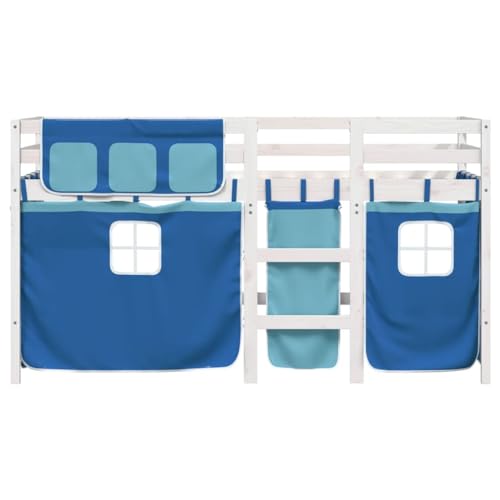 HEFZGDB Kinderhochbett mit Vorhängen Blau 90x200 cm Massivholz Kiefer Single Bed Bettgestell Familienbett Einzelbett für Schlafzimmer Wohnbereich Herberge Gästezimmer HEFZGDB Kinderhochbett mit Vorhängen Blau 90x200 cm Massivholz Kiefer Single Bed Bettgestell Familienbett Einzelbett für Schlafzimmer Wohnbereich Herberge Gästezimmer von HEFZGDB