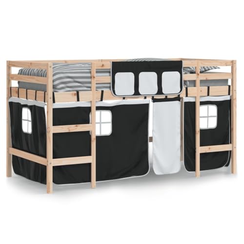 HEFZGDB Kinderhochbett mit Vorhängen Weiß Schwarz 90x190 cm Kiefernholz Bette Gästebett Bed Frame Doppelbett für Gästezimmer Schlafzimmer Wohnbereich Herberge HEFZGDB Kinderhochbett mit Vorhängen Weiß Schwarz 90x190 cm Kiefernholz Bette Gästebett Bed Frame Doppelbett für Gästezimmer Schlafzimmer Wohnbereich Herberge von HEFZGDB
