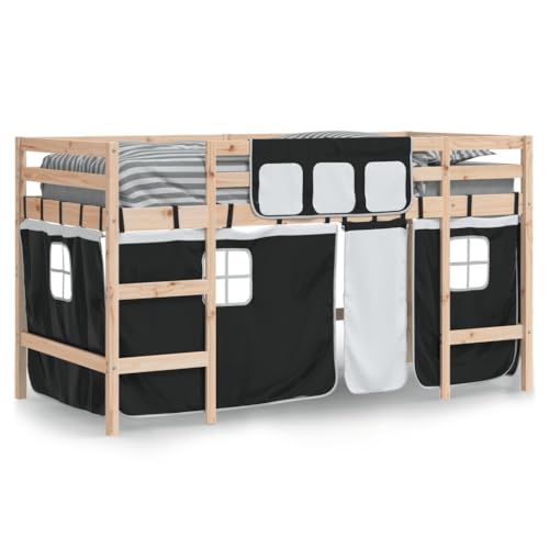 HEFZGDB Kinderhochbett mit Vorhängen Weiß Schwarz 90x200cm Kiefernholz Bette Gästebett Bed Frame Doppelbett für Gästezimmer Schlafzimmer Wohnbereich Herberge HEFZGDB Kinderhochbett mit Vorhängen Weiß Schwarz 90x200cm Kiefernholz Bette Gästebett Bed Frame Doppelbett für Gästezimmer Schlafzimmer Wohnbereich Herberge von HEFZGDB