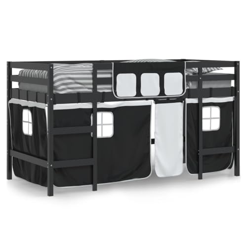 HEFZGDB Kinderhochbett mit Vorhängen Weiß Schwarz 90x200cm Kiefernholz Bette Gästebett Bed Frame Doppelbett für Gästezimmer Schlafzimmer Wohnbereich Herberge HEFZGDB Kinderhochbett mit Vorhängen Weiß Schwarz 90x200cm Kiefernholz Bette Gästebett Bed Frame Doppelbett für Gästezimmer Schlafzimmer Wohnbereich Herberge von HEFZGDB