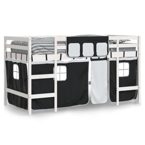 HEFZGDB Kinderhochbett mit Vorhängen Weiß und Schwarz Massivholz Kiefer Bette Gästebett Bed Frame Doppelbett für Gästezimmer Schlafzimmer Wohnbereich Herberge HEFZGDB Kinderhochbett mit Vorhängen Weiß und Schwarz Massivholz Kiefer Bette Gästebett Bed Frame Doppelbett für Gästezimmer Schlafzimmer Wohnbereich Herberge von HEFZGDB