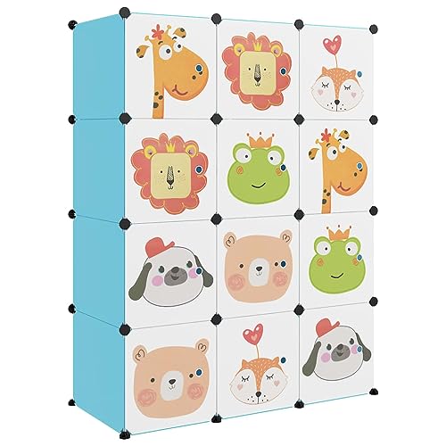 HEFZGDB Kinderschrank Modular mit 12 Würfeln Blau PP Aufbewahrungsschrank Mehrzweckschrank Shoe Rack Schuhregale für Wohnbereich Eingangshalle Schlafzimmer Schlafsaal von HEFZGDB