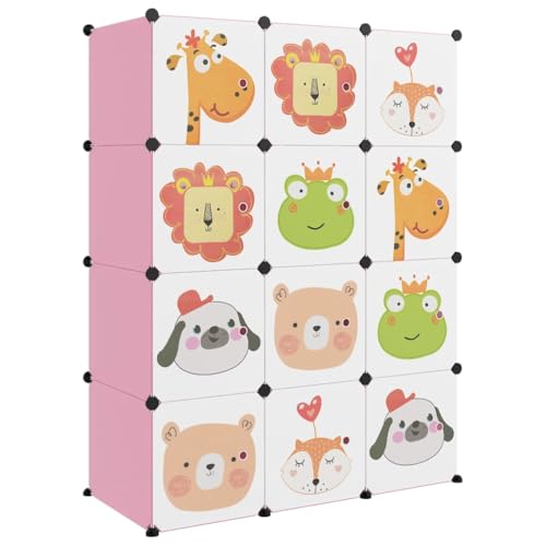 HEFZGDB Kinderschrank Modular mit 12 Würfeln Rosa PP Aufbewahrungsschrank Mehrzweckschrank Shoe Rack Schuhregale für Wohnbereich Eingangshalle Schlafzimmer Schlafsaal von HEFZGDB