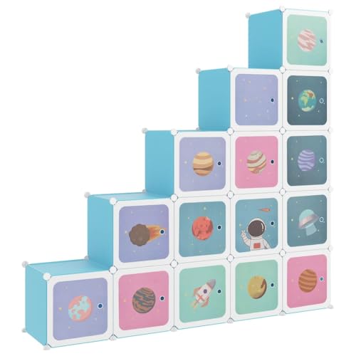HEFZGDB Kinderschrank Modular mit 15 Würfeln Blau PP Schuhregal Klein Badezimmer Regal Stauraum Schrank Schränkchen für Küche Wohnbereich Eingangshalle Schlafzimmer von HEFZGDB