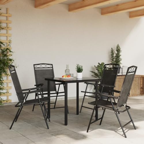 HEFZGDB Klappbare Gartenstühle 4 STK. Graumeliert Stahl und Textilene Balkonstuhl Gartenstühle Camping Chair Seselstuhl Wohnzimmer für Garten Innenhof Parks Balkon von HEFZGDB