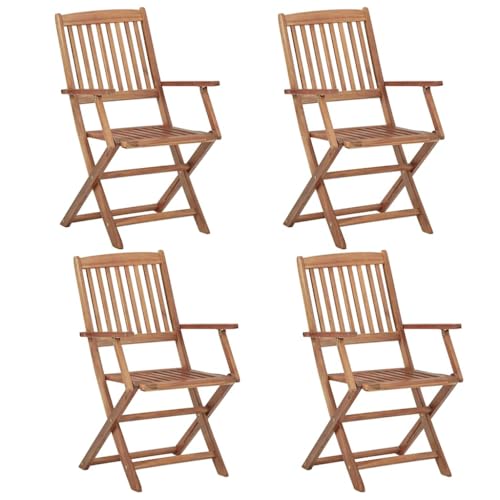 HEFZGDB Klappbare Gartenstühle 4 STK. mit Kissen Massivholz Akazie Balkonstuhl Campingstuhl Camping Chair Gartensessel für Parks Garten Innenhof Balkon von HEFZGDB