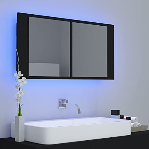 HEFZGDB LED-Bad-Spiegelschrank Schwarz 90x12x45 cm Acryl Vorratsschrank Medizinschrank Bathroom Cabinet Badezimmerschränke für Toilette Gästezimmer Wohnbereich Küche von HEFZGDB