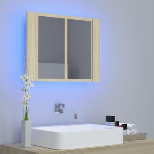 HEFZGDB LED-Bad-Spiegelschrank Sonoma-Eiche 60x12x45 cm Acryl Sideboard Schuhschrank Medizinschrank Badezimmerunterschrank für Wohnbereich Küche Toilette Badezimmer von HEFZGDB