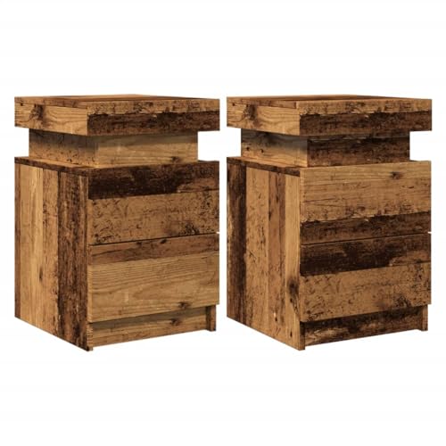 HEFZGDB LED-Nachttische 2 STK. Altholz-Optik 35x39x55 cm Holzwerkstoff Nachtschränkchen Wohnzimmertisch Konsolentisch Lowboard für Schlafzimmer Hotel Gästezimmer Wohnzimmer von HEFZGDB
