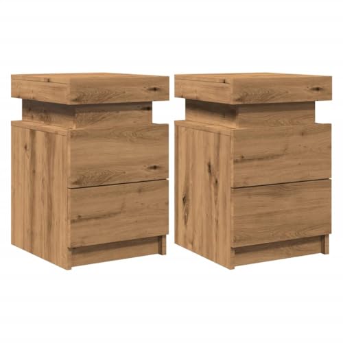 HEFZGDB LED-Nachttische 2 STK. Artisan-Eiche 35x39x55 cm Holzwerkstoff Nachtschränkchen Wohnzimmertisch Konsolentisch Lowboard für Schlafzimmer Hotel Gästezimmer Wohnzimmer HEFZGDB LED-Nachttische 2 STK. Artisan-Eiche 35x39x55 cm Holzwerkstoff Nachtschränkchen Wohnzimmertisch Konsolentisch Lowboard für Schlafzimmer Hotel Gästezimmer Wohnzimmer von HEFZGDB