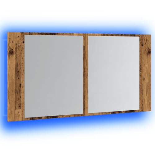 HEFZGDB LED-Spiegelschrank Altholz-Optik 90x12x45 cm Holzwerkstoff Vorratsschrank Medizinschrank Bathroom Cabinet Badezimmerschränke für Toilette Gästezimmer Wohnbereich Küche von HEFZGDB