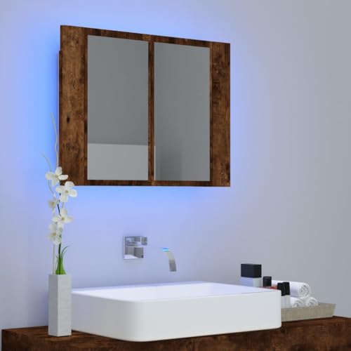 HEFZGDB LED-Spiegelschrank Räuchereiche 60x12x45 cm Holzwerkstoff Sideboard Schuhschrank Medizinschrank Badezimmerunterschrank für Wohnbereich Küche Toilette Badezimmer von HEFZGDB