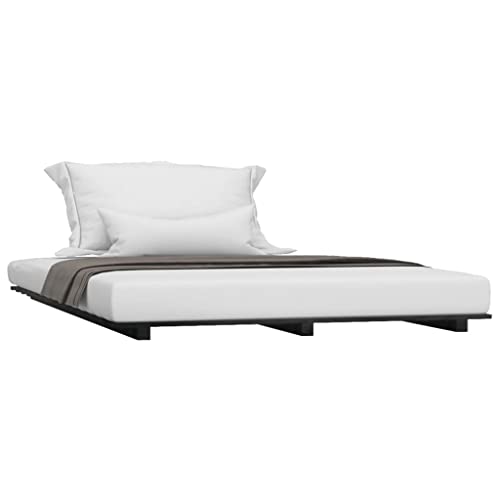 HEFZGDB Massivholzbett Schwarz 150x200 cm Kiefer Ehebett Gästebett Bed Frame Single Bed für Schlafzimmer Herberge Gästezimmer Wohnbereich von HEFZGDB