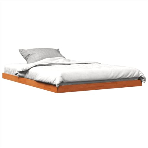 HEFZGDB Massivholzbett Wachsbraun 135x190 cm Kiefer Jugendbett Bettgestell Familienbett Doppelbett für Gästezimmer Herberge Wohnbereich Schlafzimmer von HEFZGDB