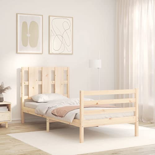 HEFZGDB Massivholzbett mit Kopfteil 100x200 cm Jugendbett Gästebett Bed Frame Einzelbett für Schlafzimmer Wohnbereich Gästezimmer Herberge von HEFZGDB
