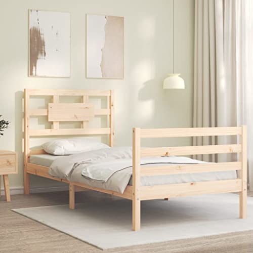 HEFZGDB Massivholzbett mit Kopfteil 90x200 cm Double Bed Gästebett Bed Frame Doppelbett für Gästezimmer Herberge Schlafzimmer Wohnbereich von HEFZGDB