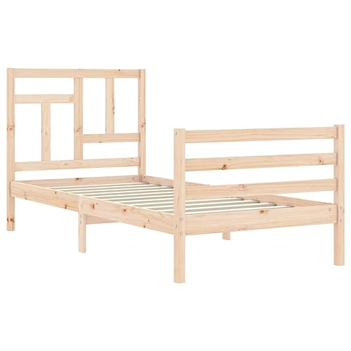 HEFZGDB Massivholzbett mit Kopfteil 90x200 cm Ehebett Bettgestell Bed Frame Einzelbett für Gästezimmer Schlafzimmer Herberge Wohnbereich von HEFZGDB