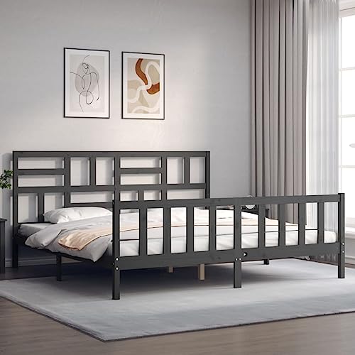 HEFZGDB Massivholzbett mit Kopfteil Grau 200x200 cm Bette Gästebett Bettgestell Doppelbett für Herberge Wohnbereich Schlafzimmer Gästezimmer HEFZGDB Massivholzbett mit Kopfteil Grau 200x200 cm Bette Gästebett Bettgestell Doppelbett für Herberge Wohnbereich Schlafzimmer Gästezimmer von HEFZGDB