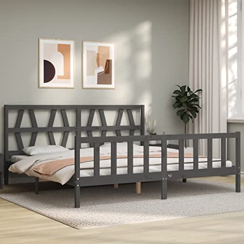 HEFZGDB Massivholzbett mit Kopfteil Grau 200x200 cm Daybed Bettgestell Familienbett Doppelbett für Herberge Gästezimmer Wohnbereich Schlafzimmer HEFZGDB Massivholzbett mit Kopfteil Grau 200x200 cm Daybed Bettgestell Familienbett Doppelbett für Herberge Gästezimmer Wohnbereich Schlafzimmer von HEFZGDB
