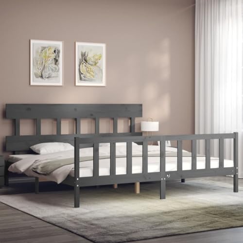HEFZGDB Massivholzbett mit Kopfteil Grau 200x200 cm Daybed Gästebett Bed Frame Bettrahmen für Schlafzimmer Herberge Gästezimmer Wohnbereich HEFZGDB Massivholzbett mit Kopfteil Grau 200x200 cm Daybed Gästebett Bed Frame Bettrahmen für Schlafzimmer Herberge Gästezimmer Wohnbereich von HEFZGDB