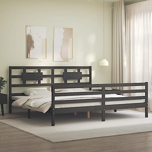 HEFZGDB Massivholzbett mit Kopfteil Grau 200x200 cm Double Bed Gästebett Bed Frame Doppelbett für Gästezimmer Herberge Schlafzimmer Wohnbereich HEFZGDB Massivholzbett mit Kopfteil Grau 200x200 cm Double Bed Gästebett Bed Frame Doppelbett für Gästezimmer Herberge Schlafzimmer Wohnbereich von HEFZGDB