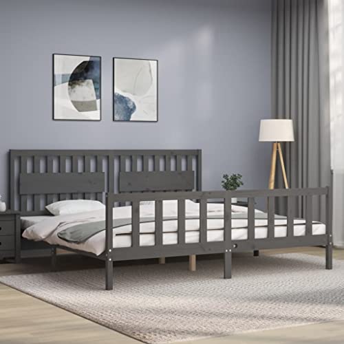 HEFZGDB Massivholzbett mit Kopfteil Grau 200x200 cm Ehebett Bed Frame Einzelbetten Doppelbett für Gästezimmer Wohnbereich Schlafzimmer Herberge HEFZGDB Massivholzbett mit Kopfteil Grau 200x200 cm Ehebett Bed Frame Einzelbetten Doppelbett für Gästezimmer Wohnbereich Schlafzimmer Herberge von HEFZGDB