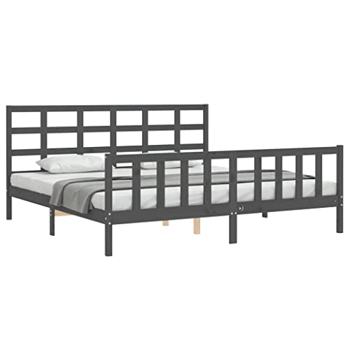 HEFZGDB Massivholzbett mit Kopfteil Grau 200x200 cm Einzelbett Bed Frame Doppelbett Bettrahmen für Herberge Wohnbereich Gästezimmer Schlafzimmer HEFZGDB Massivholzbett mit Kopfteil Grau 200x200 cm Einzelbett Bed Frame Doppelbett Bettrahmen für Herberge Wohnbereich Gästezimmer Schlafzimmer von HEFZGDB