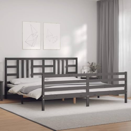 HEFZGDB Massivholzbett mit Kopfteil Grau 200x200 cm Jugendbett Bettgestell Bed Frame Bettrahmen für Herberge Wohnbereich Gästezimmer Schlafzimmer HEFZGDB Massivholzbett mit Kopfteil Grau 200x200 cm Jugendbett Bettgestell Bed Frame Bettrahmen für Herberge Wohnbereich Gästezimmer Schlafzimmer von HEFZGDB