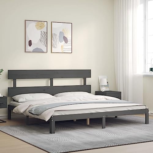HEFZGDB Massivholzbett mit Kopfteil Grau 200x200 cm Jugendbett Bettgestell Familienbett Doppelbett für Gästezimmer Herberge Schlafzimmer Wohnbereich HEFZGDB Massivholzbett mit Kopfteil Grau 200x200 cm Jugendbett Bettgestell Familienbett Doppelbett für Gästezimmer Herberge Schlafzimmer Wohnbereich von HEFZGDB