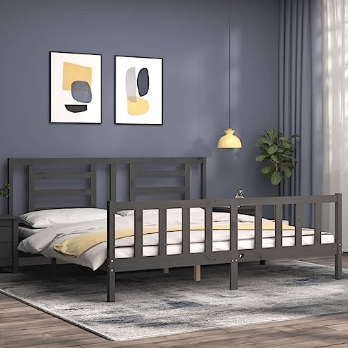 HEFZGDB Massivholzbett mit Kopfteil Grau 200x200 cm Jugendbett Gästebett Familienbett Bettrahmen für Schlafzimmer Gästezimmer Herberge Wohnbereich HEFZGDB Massivholzbett mit Kopfteil Grau 200x200 cm Jugendbett Gästebett Familienbett Bettrahmen für Schlafzimmer Gästezimmer Herberge Wohnbereich von HEFZGDB