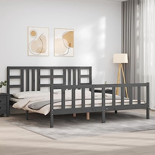 HEFZGDB Massivholzbett mit Kopfteil Grau 200x200 cm Jugendbett Gästebett Familienbett Einzelbett für Wohnbereich Gästezimmer Schlafzimmer Herberge HEFZGDB Massivholzbett mit Kopfteil Grau 200x200 cm Jugendbett Gästebett Familienbett Einzelbett für Wohnbereich Gästezimmer Schlafzimmer Herberge von HEFZGDB