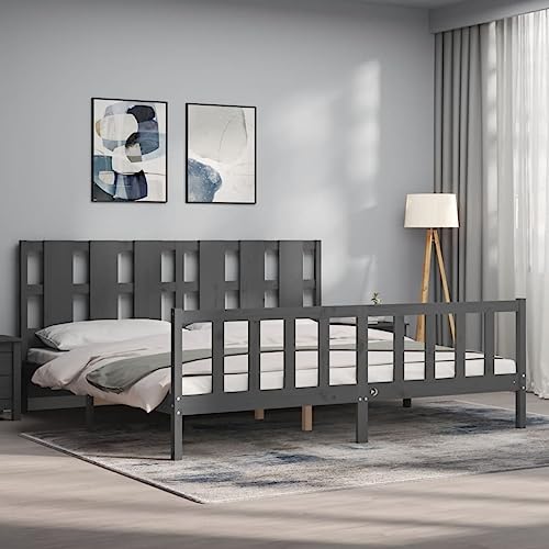 HEFZGDB Massivholzbett mit Kopfteil Grau 200x200 cm Single Bed Bed Frame Einzelbetten Bettrahmen für Herberge Schlafzimmer Wohnbereich Gästezimmer HEFZGDB Massivholzbett mit Kopfteil Grau 200x200 cm Single Bed Bed Frame Einzelbetten Bettrahmen für Herberge Schlafzimmer Wohnbereich Gästezimmer von HEFZGDB