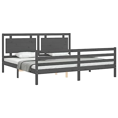 HEFZGDB Massivholzbett mit Kopfteil Grau 200x200 cm Single Bed Bed Frame Familienbett Bettrahmen für Wohnbereich Herberge Schlafzimmer Gästezimmer HEFZGDB Massivholzbett mit Kopfteil Grau 200x200 cm Single Bed Bed Frame Familienbett Bettrahmen für Wohnbereich Herberge Schlafzimmer Gästezimmer von HEFZGDB