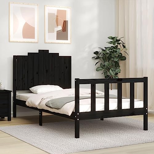 HEFZGDB Massivholzbett mit Kopfteil Schwarz 100x200 cm Ehebett Bed Frame Familienbett Bettrahmen für Wohnbereich Gästezimmer Herberge Schlafzimmer von HEFZGDB