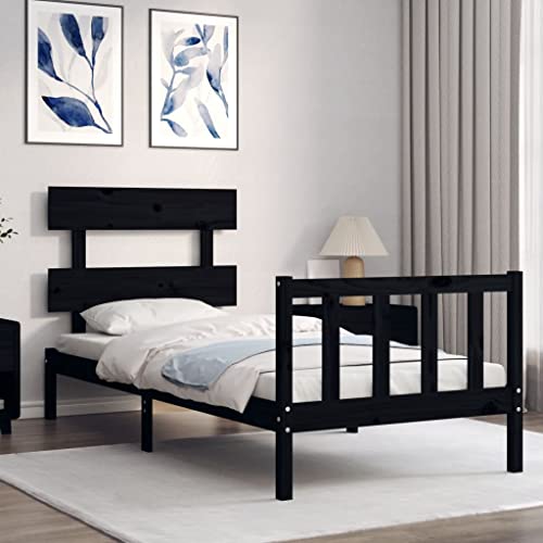 HEFZGDB Massivholzbett mit Kopfteil Schwarz 100x200 cm Jugendbett Bettgestell Familienbett Doppelbett für Gästezimmer Herberge Schlafzimmer Wohnbereich von HEFZGDB