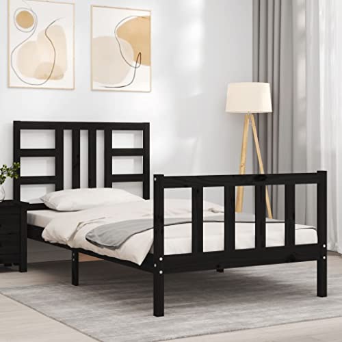 HEFZGDB Massivholzbett mit Kopfteil Schwarz 100x200 cm Jugendbett Gästebett Familienbett Einzelbett für Wohnbereich Gästezimmer Schlafzimmer Herberge HEFZGDB Massivholzbett mit Kopfteil Schwarz 100x200 cm Jugendbett Gästebett Familienbett Einzelbett für Wohnbereich Gästezimmer Schlafzimmer Herberge von HEFZGDB