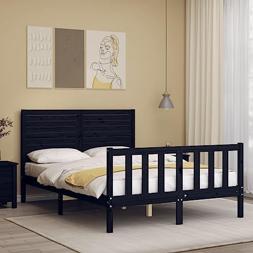 HEFZGDB Massivholzbett mit Kopfteil Schwarz 140x190 cm Double Bed Gästebett Bed Frame Doppelbett für Herberge Schlafzimmer Gästezimmer Wohnbereich HEFZGDB Massivholzbett mit Kopfteil Schwarz 140x190 cm Double Bed Gästebett Bed Frame Doppelbett für Herberge Schlafzimmer Gästezimmer Wohnbereich von HEFZGDB