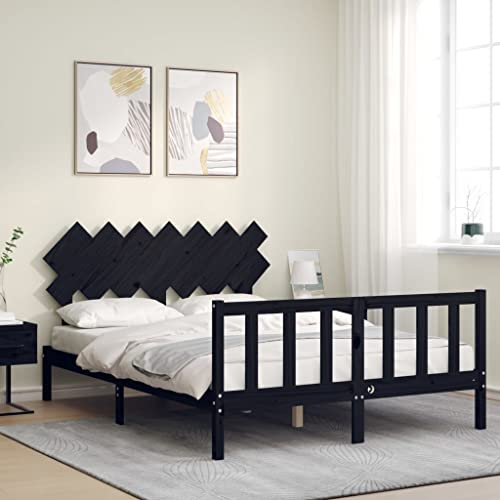 HEFZGDB Massivholzbett mit Kopfteil Schwarz 140x190 cm Ehebett Gästebett Bed Frame Single Bed für Gästezimmer Wohnbereich Herberge Schlafzimmer HEFZGDB Massivholzbett mit Kopfteil Schwarz 140x190 cm Ehebett Gästebett Bed Frame Single Bed für Gästezimmer Wohnbereich Herberge Schlafzimmer von HEFZGDB