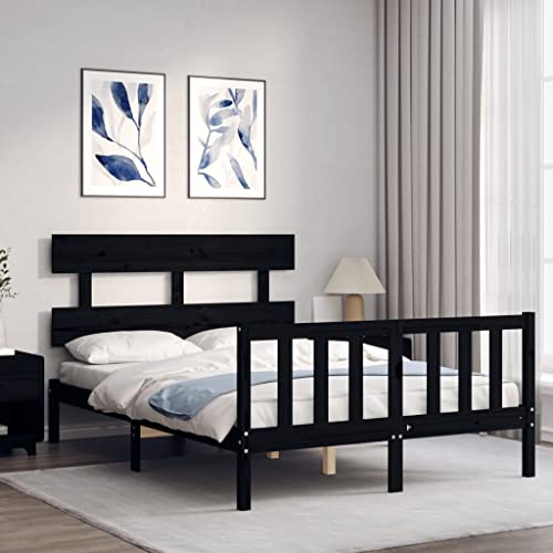 HEFZGDB Massivholzbett mit Kopfteil Schwarz 140x190 cm Jugendbett Bettgestell Familienbett Doppelbett für Gästezimmer Herberge Schlafzimmer Wohnbereich HEFZGDB Massivholzbett mit Kopfteil Schwarz 140x190 cm Jugendbett Bettgestell Familienbett Doppelbett für Gästezimmer Herberge Schlafzimmer Wohnbereich von HEFZGDB