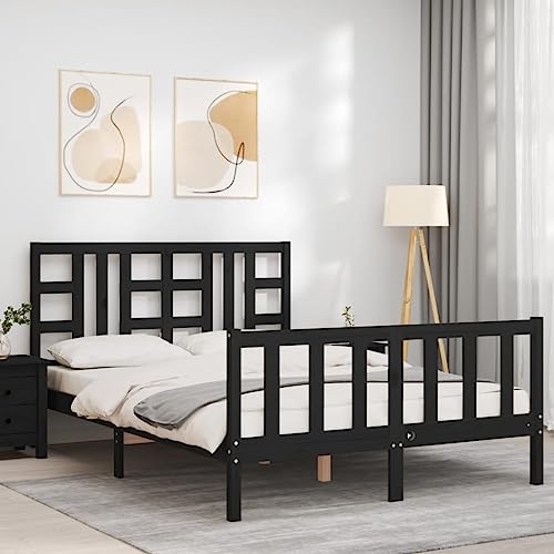HEFZGDB Massivholzbett mit Kopfteil Schwarz 140x190 cm Jugendbett Gästebett Familienbett Einzelbett für Wohnbereich Gästezimmer Schlafzimmer Herberge HEFZGDB Massivholzbett mit Kopfteil Schwarz 140x190 cm Jugendbett Gästebett Familienbett Einzelbett für Wohnbereich Gästezimmer Schlafzimmer Herberge von HEFZGDB