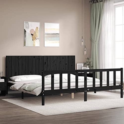 HEFZGDB Massivholzbett mit Kopfteil Schwarz 200x200 cm Bette Bettgestell Bed Frame Familienbett für Gästezimmer Schlafzimmer Wohnbereich Herberge HEFZGDB Massivholzbett mit Kopfteil Schwarz 200x200 cm Bette Bettgestell Bed Frame Familienbett für Gästezimmer Schlafzimmer Wohnbereich Herberge von HEFZGDB
