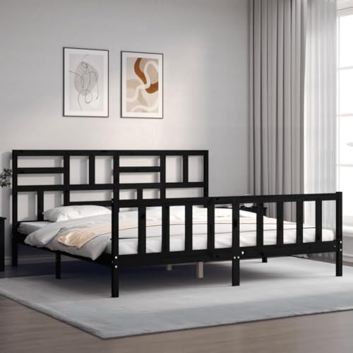 HEFZGDB Massivholzbett mit Kopfteil Schwarz 200x200 cm Bette Gästebett Bettgestell Doppelbett für Herberge Wohnbereich Schlafzimmer Gästezimmer HEFZGDB Massivholzbett mit Kopfteil Schwarz 200x200 cm Bette Gästebett Bettgestell Doppelbett für Herberge Wohnbereich Schlafzimmer Gästezimmer von HEFZGDB