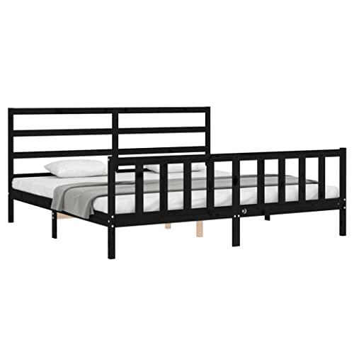 HEFZGDB Massivholzbett mit Kopfteil Schwarz 200x200 cm Daybed Bed Frame Familienbett Einzelbetten für Wohnbereich Herberge Schlafzimmer Gästezimmer HEFZGDB Massivholzbett mit Kopfteil Schwarz 200x200 cm Daybed Bed Frame Familienbett Einzelbetten für Wohnbereich Herberge Schlafzimmer Gästezimmer von HEFZGDB