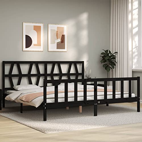 HEFZGDB Massivholzbett mit Kopfteil Schwarz 200x200 cm Daybed Bettgestell Familienbett Doppelbett für Herberge Gästezimmer Wohnbereich Schlafzimmer HEFZGDB Massivholzbett mit Kopfteil Schwarz 200x200 cm Daybed Bettgestell Familienbett Doppelbett für Herberge Gästezimmer Wohnbereich Schlafzimmer von HEFZGDB